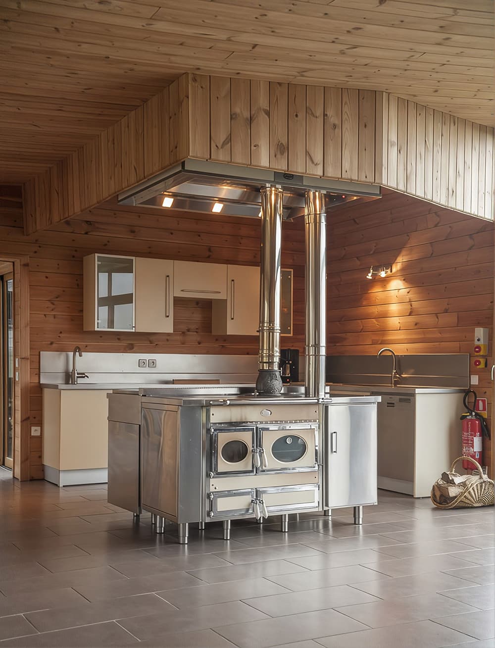 Photo de l'intérieur du gîte, le piano de cuisson donnant sur le séjour